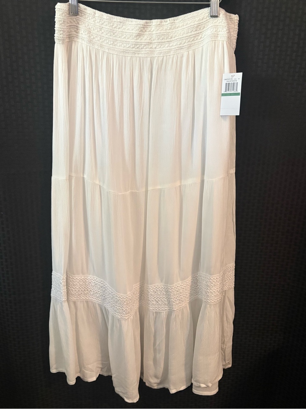 Cupio White Tiered Maxi Skirt with Crochet Trim